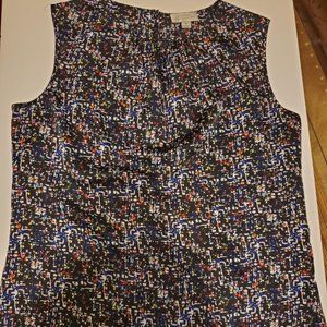 #398 Tahari Black Multi-Color Shell Sleeveless Top